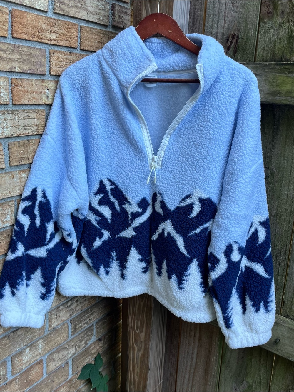 No Boundaries Light Blue Sherpa Pullover with Navy Mountain Ski
